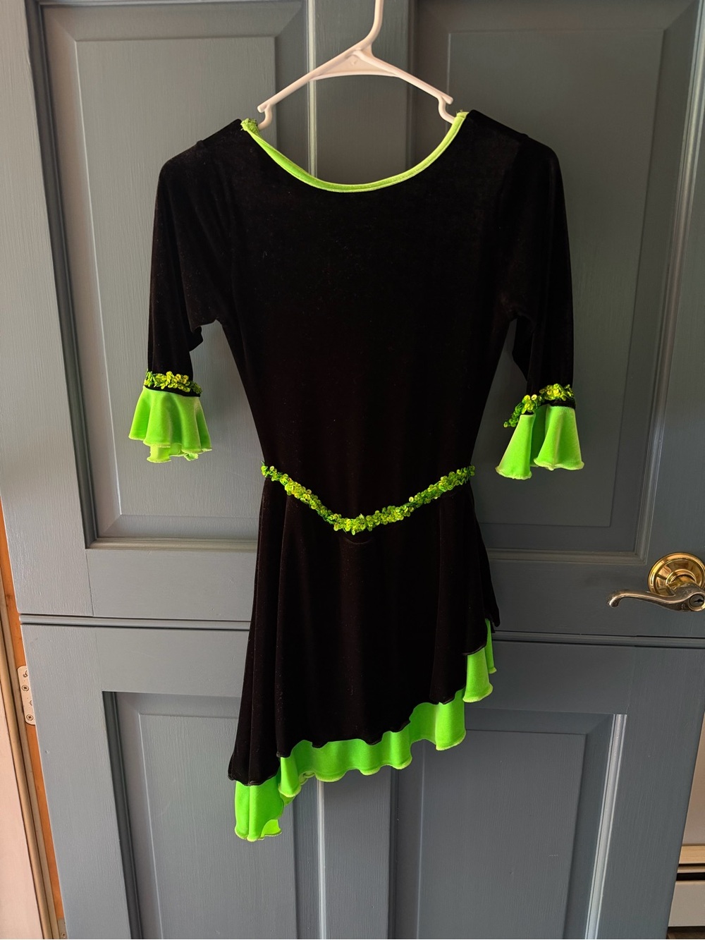 Black & Neon Green Figure Skating Dress